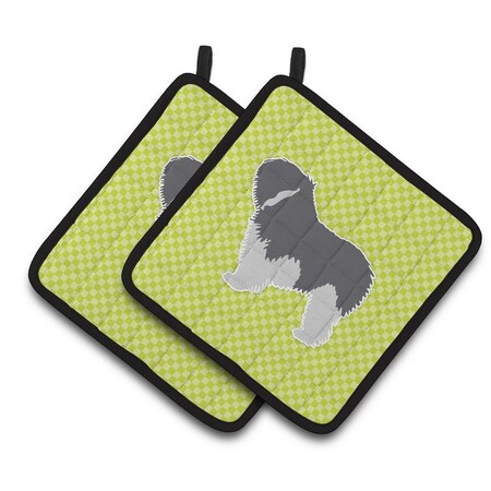 Carolines Treasures Polish Lowland Sheepdog Dog Checkerboard Green Pair of Pot Holders BB3832PTHD